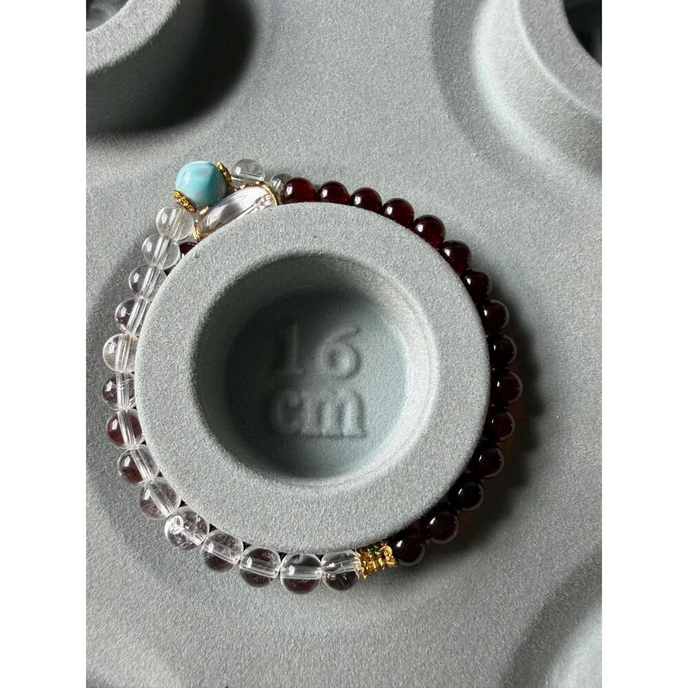 Natural Blood Amber crystal Double Wrap Bracelet Aquamarine Pixiu Charm16cm